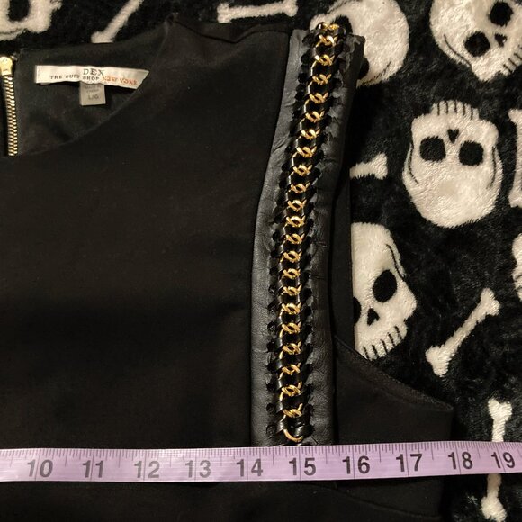 DEX Black pencil dress w/ pleather and gold tone chain detailing ~ MEDIUM LARGE - Picture 8 of 15